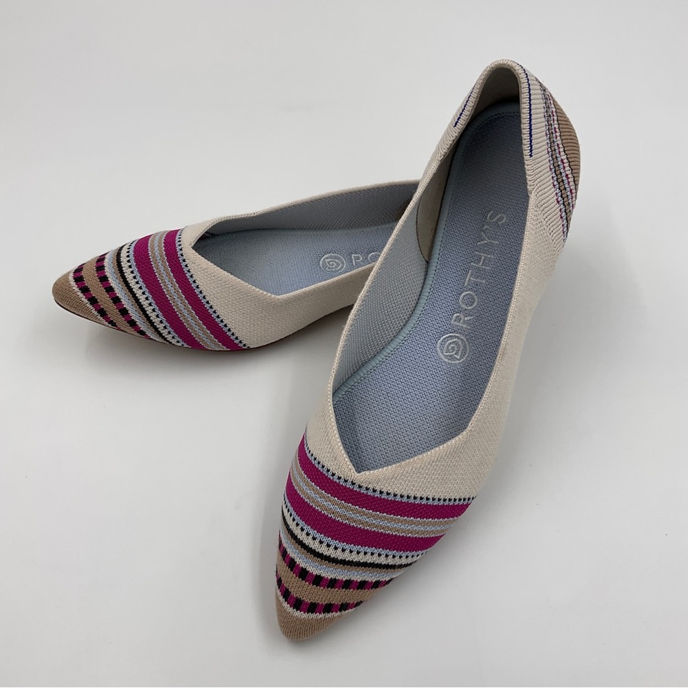 Rothy’s EUC Merino Point in Ivory Ribbon Stripe RETIRED STYLE Cream Pink Size 9 - Picture 6 of 16